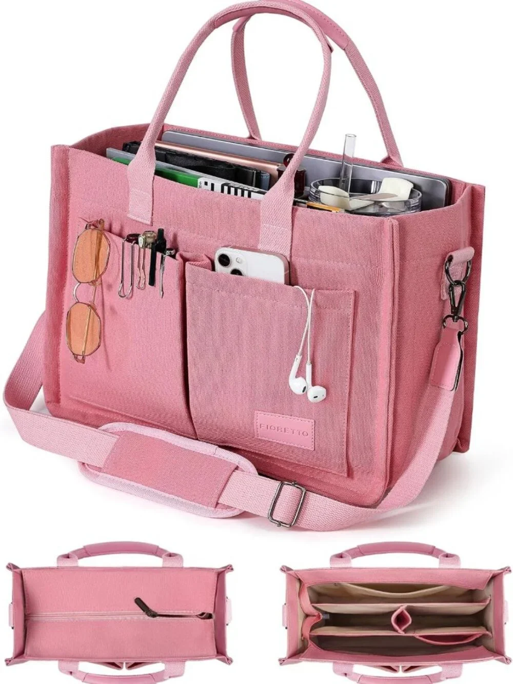 Stylish Canvas Tote Bag for Women - Zipper Closure, Compartments for Work